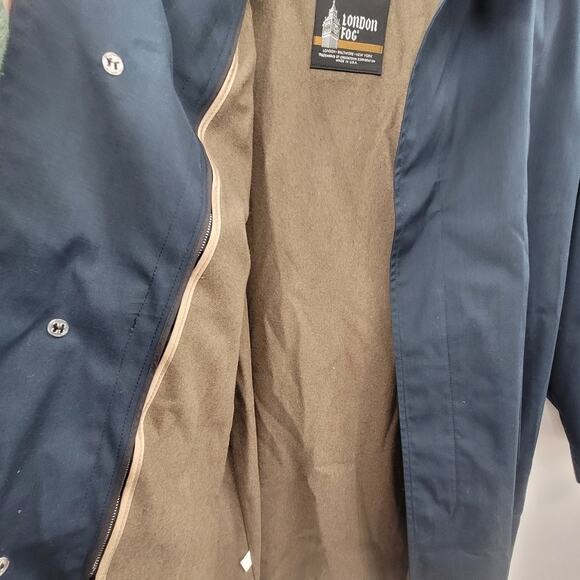 London Fog Vintage 80s Union Made‎ Blue Single Breasted Lined Trench Coat 40S - Picture 9 of 16